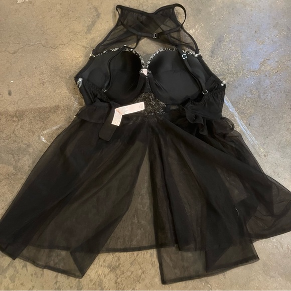 Victoria’s Secret Black “Dream Angels” High Neck Pattern Babydoll with Underwire - Picture 3 of 8